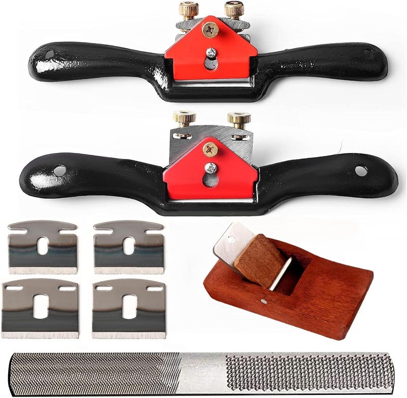 Klmnduo Adjustable Spokeshave Set - 2pcs Spokeshave, 6pcs Metal Blade, Portable Woodworking Planes and 4-Way Wood Rasp File, Perfect for Wood Craft and Woodworking - Image 1